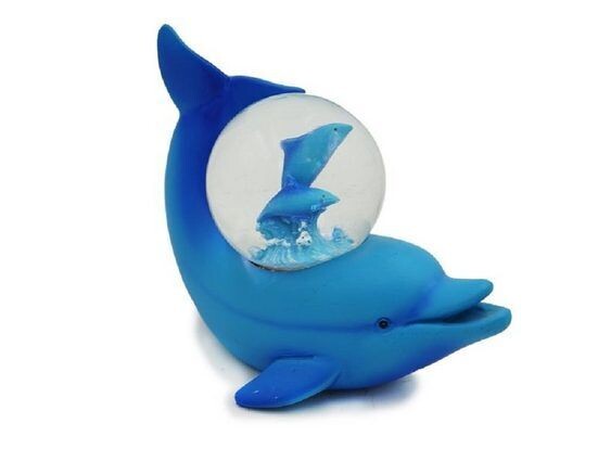 Delfin  Dekofigur Figuren aus Polyresin Tier mit tierchen in der Glitzerkugel (1 St), Dekokugel Souvenir - Figuren Dekorationsartikel - Geschenkartikel