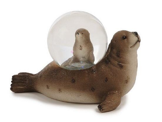 Glitzerkugel  Seehund Dekofigur Figuren aus Polyresin Tier mit tierchen in der (1 St), Dekokugel Souvenir Dekorationsartikel - Geschenkartikel