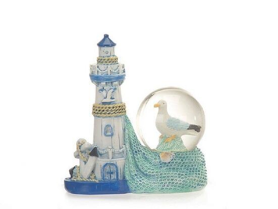 Leuchtturm Dekofigur Figuren aus Polyresin mit tierchen in der Glitzerkugel (1 St), Dekokugel Souvenir - Figuren Dekorationsartikel - Geschenkartikel