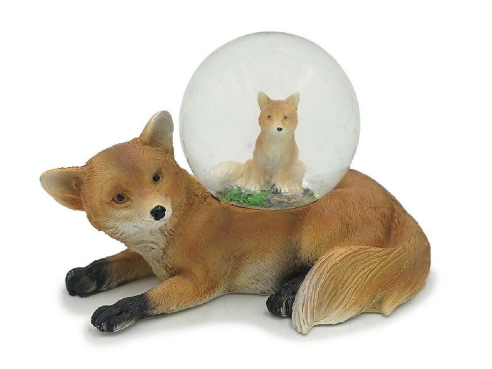 Fuchs Dekofigur Figuren aus Polyresin Tier mit tierchen in der Glitzerkugel (1 St), Dekokugel Souvenir - Figuren Dekorationsartikel - Geschenkartikel