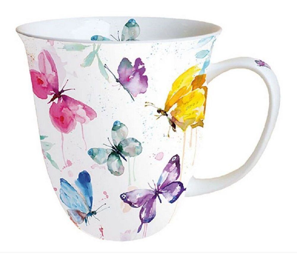 Ambiente  Becher Porzellan Schmetterling - Mug Butterfly Kollektion, Tasse - Tee/Kaffee - Ideal Als Geschenk