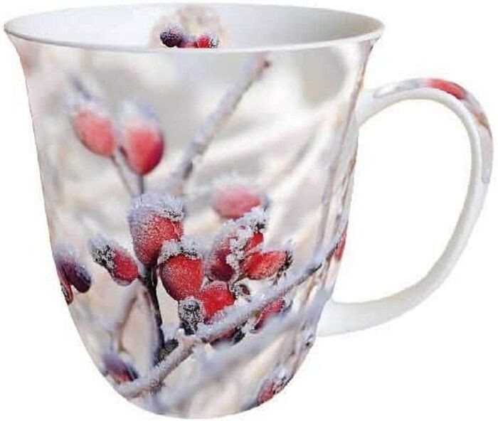 Ambient Becher Porzellan Tasse ca. 400ml Herbst-Winter- Frozen Roses Mug, Tee/Kaffee - Kollektion Gefrorener Rosenchip