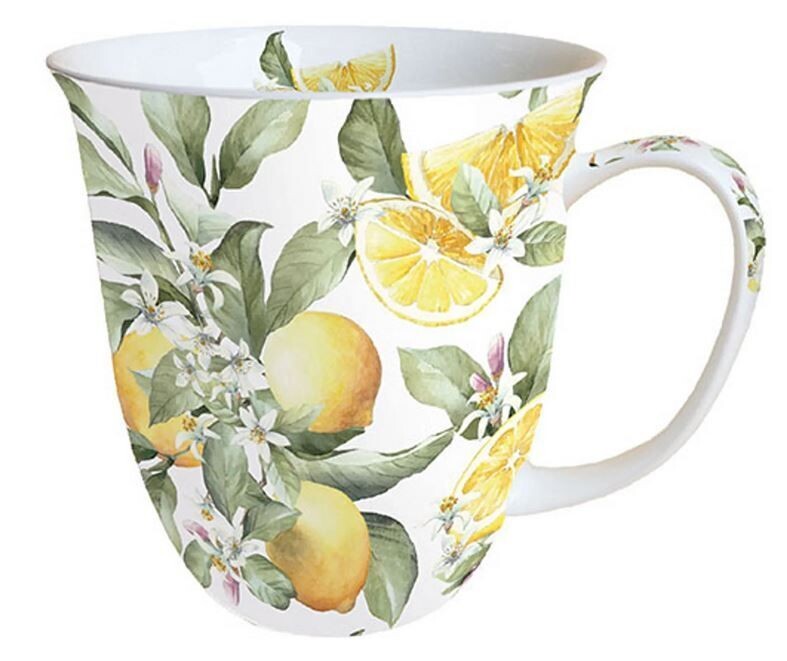 Ambiente Becher Limoni Porzellan Zitrone - Mug Butterfly Kollektion, Porzellan, Tasse - Tee/Kaffee - Ideal Als Geschenk