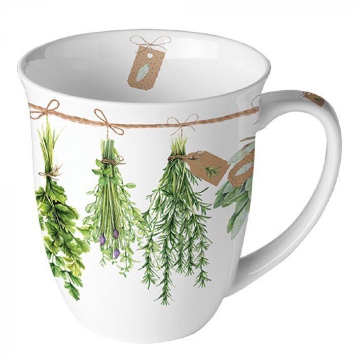 Ambiente Becher Frische Kräuter- Mug Fresh herbs Kollektion, Porzellan, Tasse - Tee/Kaffee - Ideal Als Geschenk