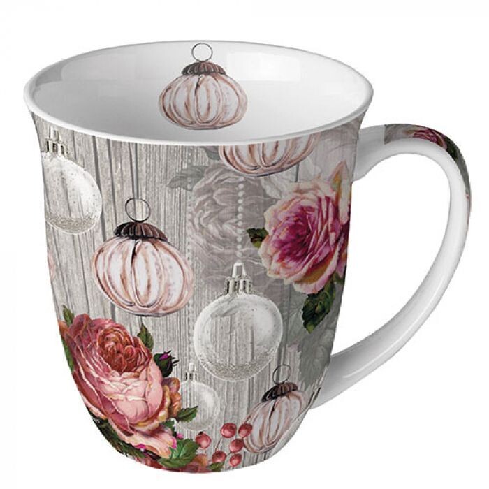 Ambiente Becher Porzellan Rosen und Kugeln- Mug Roses and baubles Kollektion, Tasse - Tee/Kaffee - Ideal Als Geschenk