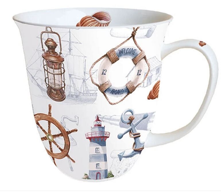 Ambiente Becher Maritim - Strand  Porzellan Schmetterling - Mug  Mug 0.4 L Welcome aboard Kollektion, Tasse - Tee/Kaffee - Ideal Als Geschenk