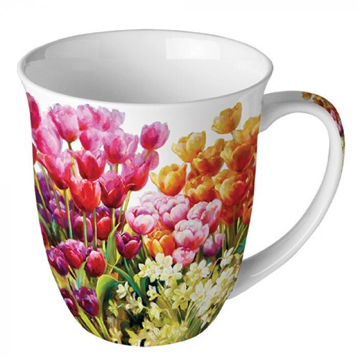 Ambiente Porzellan Becher Mug Kollektion Tulips - Mug Blumen Tee/Kaffee Tasse, Sommmer/Frühling Motive
