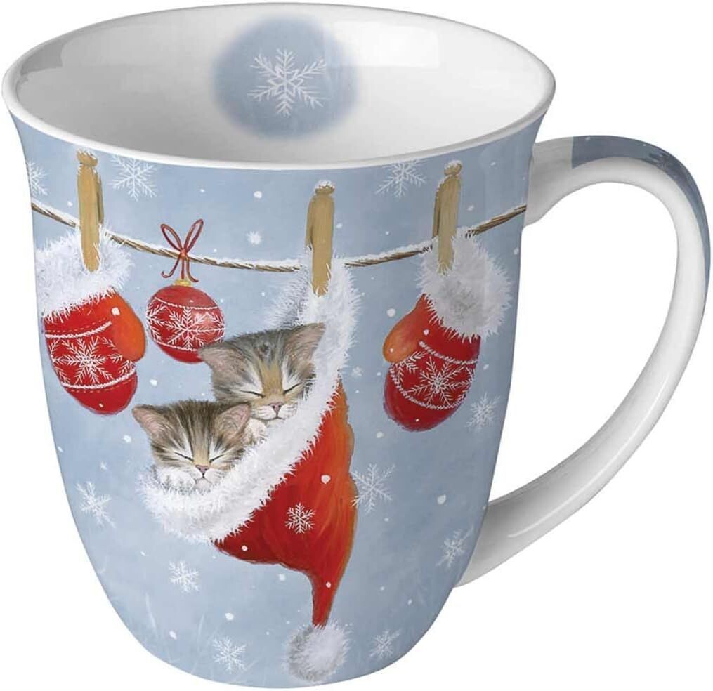 Ambiente Porzellan Becher  Weihnachtskatze - Silvester - Herbst / Winter Tee - Kaffee Tasse, Kollektion Mug Weihnachten Geschenkartikel