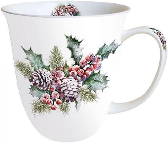 Ambiente Porzellan Becher Mug Kollektion Stechpalme und Beeren - Herbst /  Winter Schnee Tee/Kaffee Tasse Motive