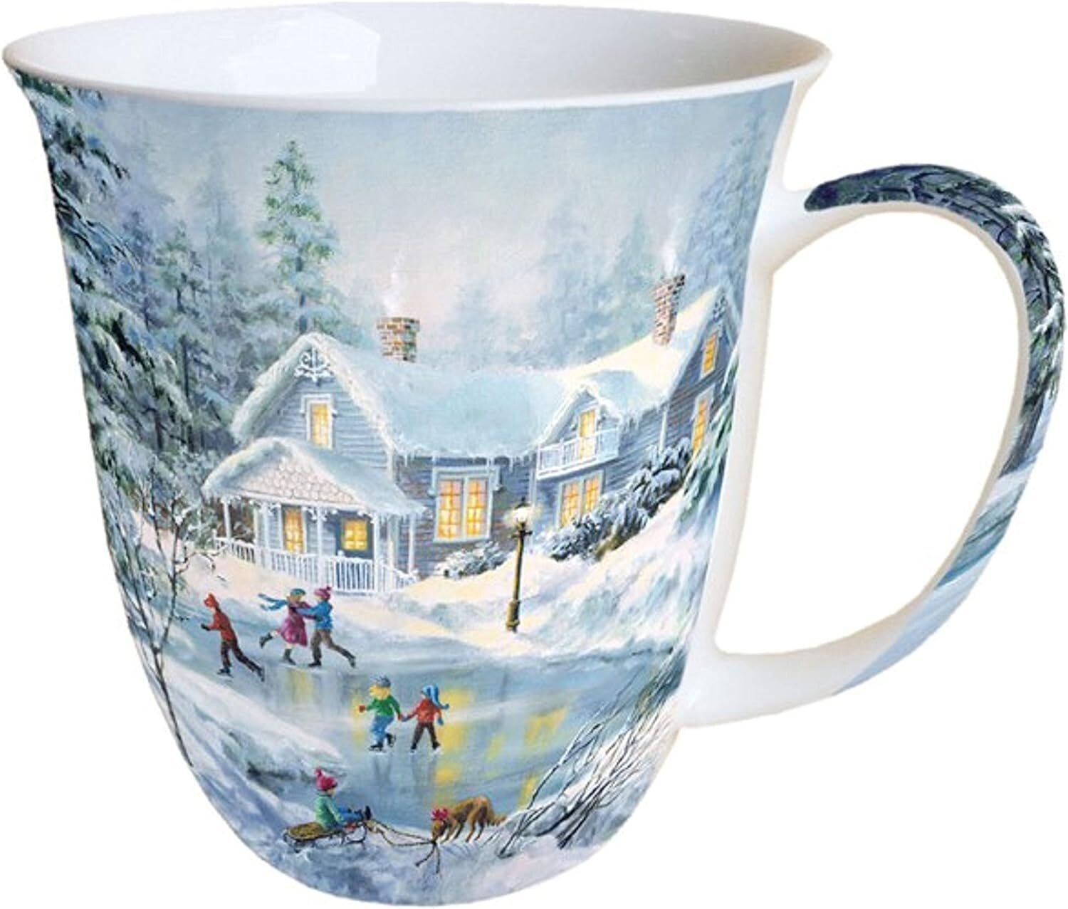 Ambiente Porzellan Becher Schlittschuh /Schnee- Silvester - Herbst / Winter Tee - Kaffee Tasse, Kollektion Mug Weihnachten Geschenkartikel