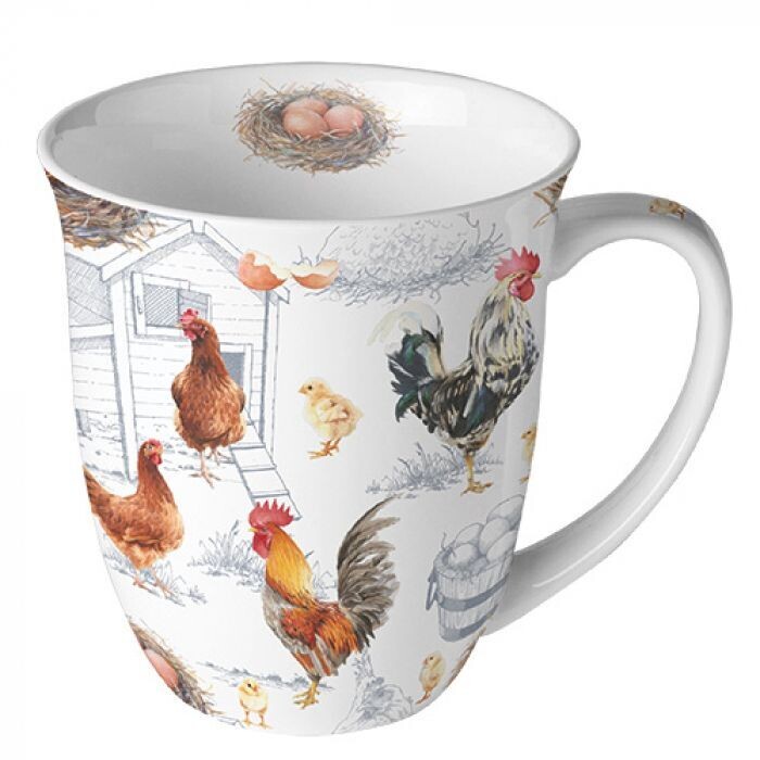 Ambiente Porzellan Becher Mug Chicken Farm - Hühnerfarm- Bauernhof Sommer/Frühling   / Ostern Tasse Motiv