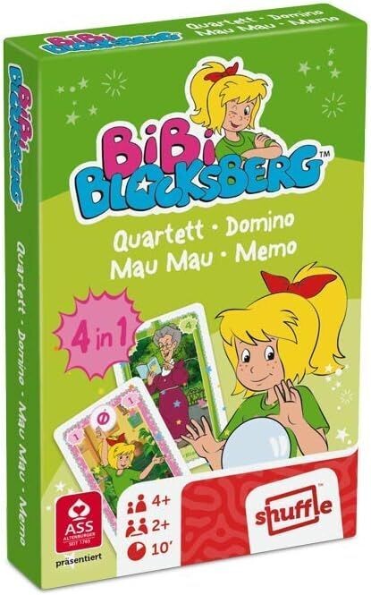 Bibi Blocksberg Ass Altenburger 22505220-Bibi, Quartett, Mau mau,  Domino und Memo, Spielkarten