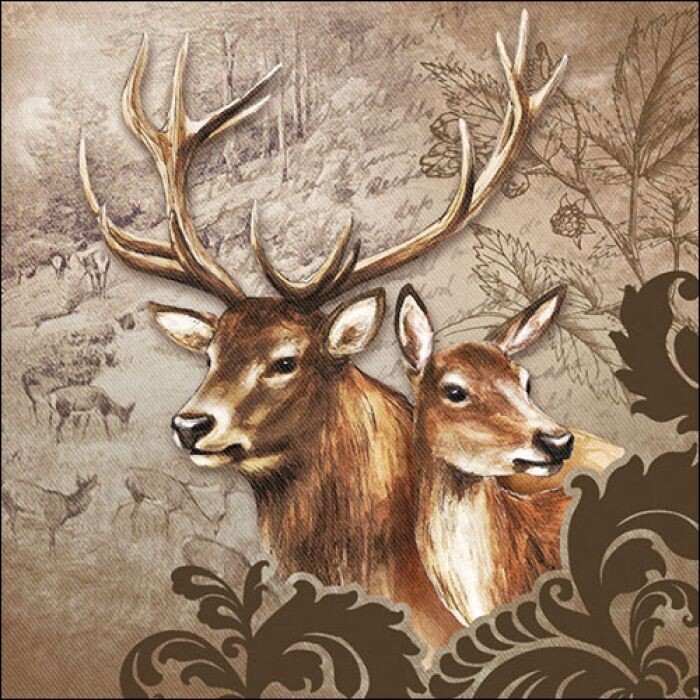 Deer couple brown FSC Mix, 20 Stück Papierservietten, 3-lagig ca. 33cm