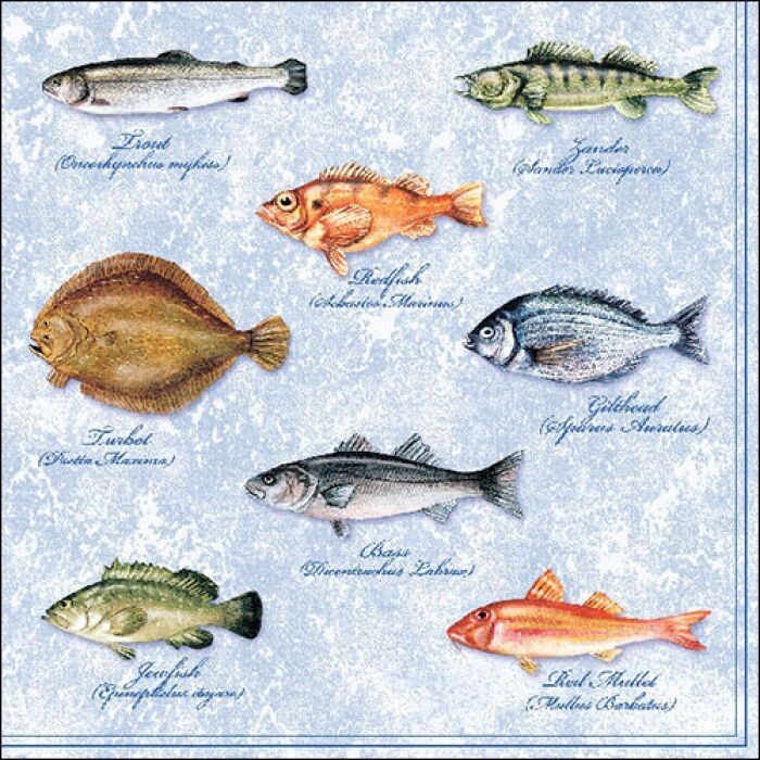 20 Stück Papierservietten, 3-lagig ca. 33cm ,  Fishes FSC Mix Ambiente Motivservietten