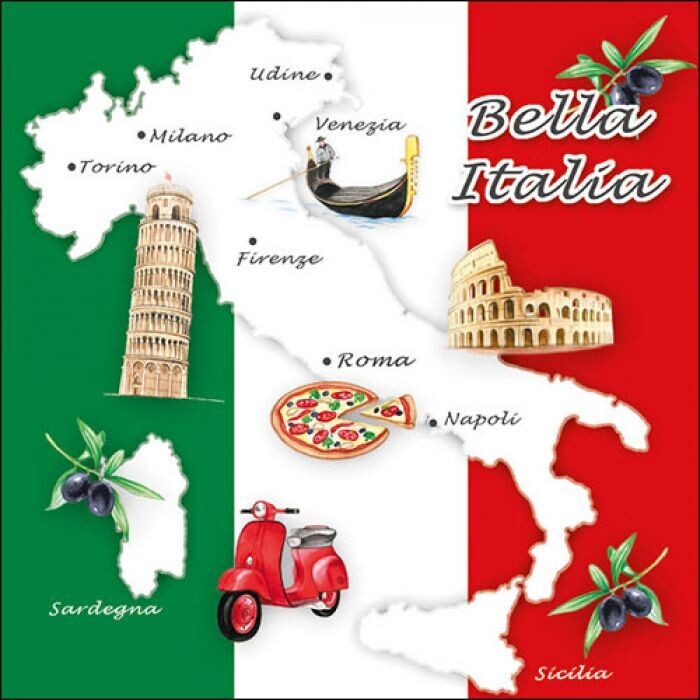 Bella italia  Ambiente , FSC Mix, 20 Stück,  Papierservietten, 3-lagig ca. 33cm - Italien Sehenswürdigkeiten - Tischdekoration - 1 Päckchen