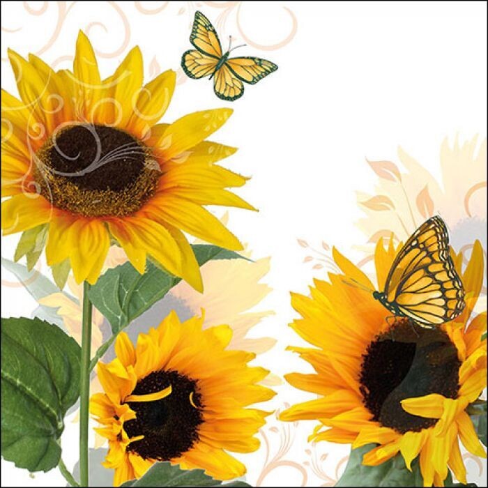 Schmetterlinge /  Sonnenblumen als Tischdeko. Papierservietten mit Motiv / Decoupage / Serviettentechnik ca- 33x33cm