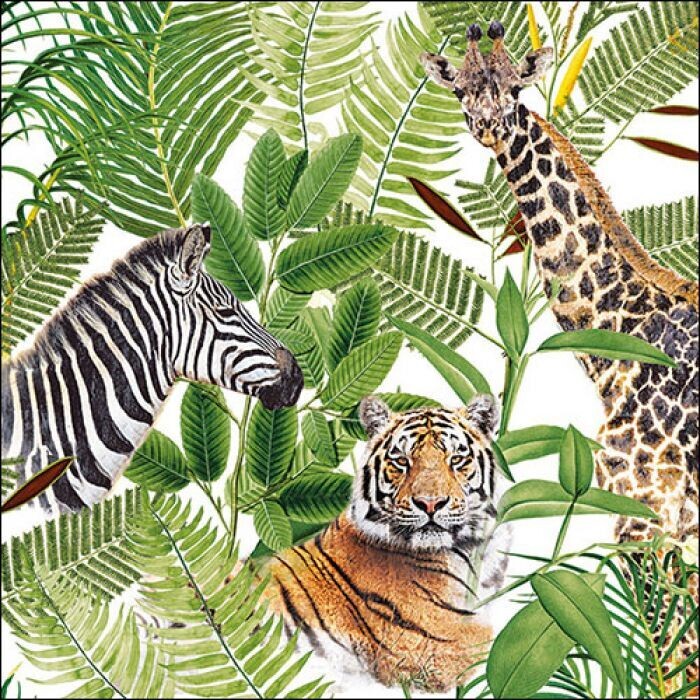 Servietten Giraffe, Zebra und Löwen/  Safari  /  20 Stück Papierservietten, 3-lagig ca. 33cm, Tishdeko
