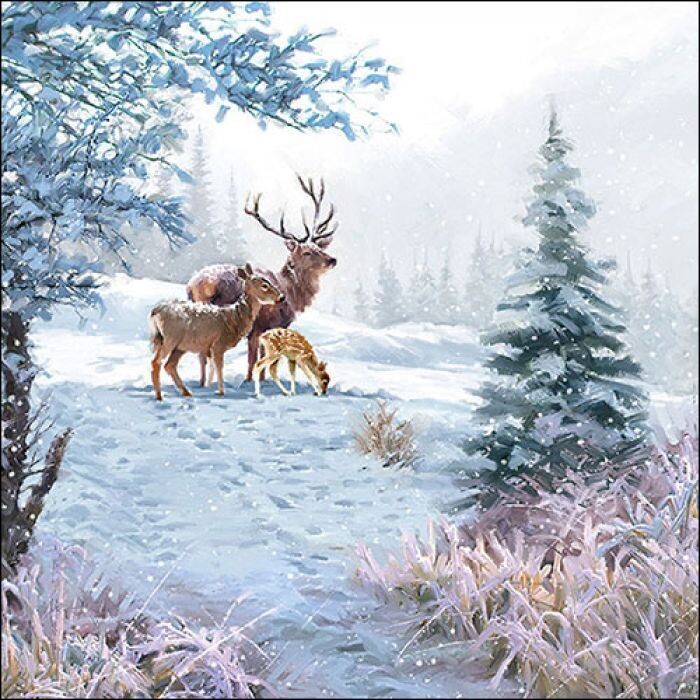 Hirsch familie Servietten / Deer family / 20 Stück Papierservietten, 3-lagig ca. 33cm, Tischdeko