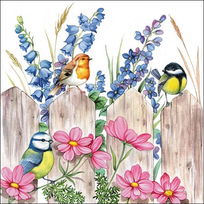 Birds on fence FSC Mix,  20 Stück Papierservietten, 3-lagig ca. 33cm