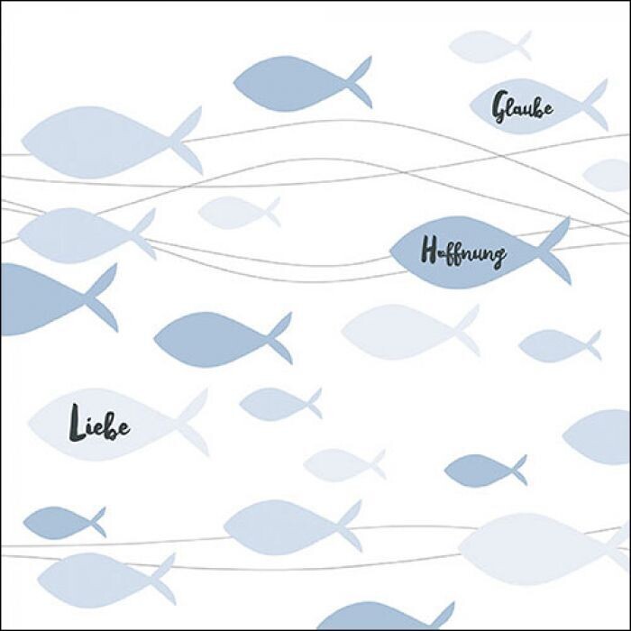 Communion fishes blue FSC Mix,  20 Stück Papierservietten, 3-lagig ca. 33cm