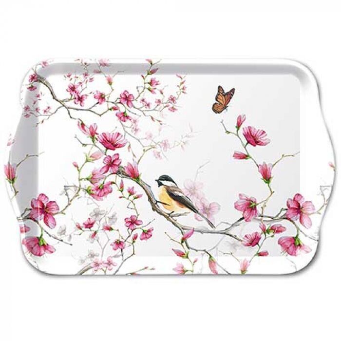Tray melamine 13x21 cm Bird & blossom white