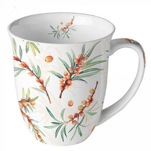 Ambiente Porzellan Becher,Mug Maritim, Strand, am Meer, Küste, Sanddorn, Kaffee / Tee Tasse Sommer Kollektion