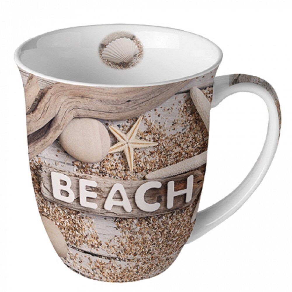 Ambiente Porzellan Becher, Mug Maritim, Strand, am Meer, Küste, Porzellan Strandholz, Kaffee / Tee Tasse Sommer Kollektion