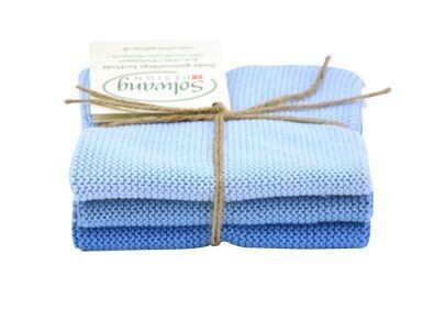 3 Stück gestrickte BIO Wischtücher in Eisblau Kombi. 3 Stück gestrickte BIO Wischtücher in Eisblau Kombi.