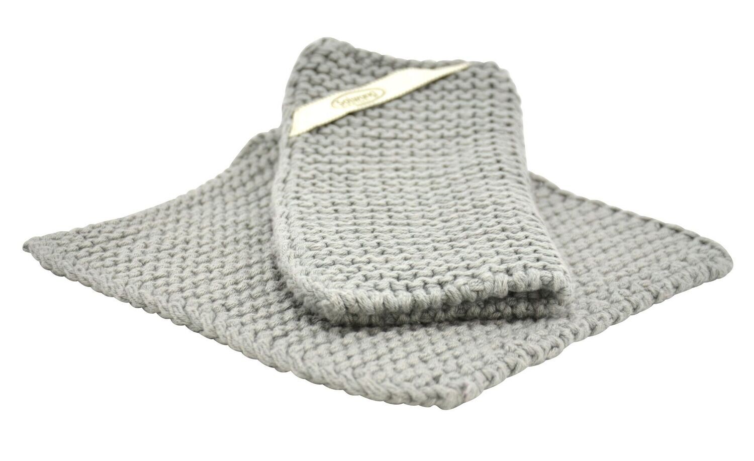 2 Stück gestrickte BIO Topflappen in Stahlgrau.