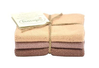 3 Stück gestrickte BIO Wischtücher in Braun Kombi.