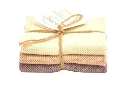 3 Stück gestrickte Wischtücher in Natur/Nougat Kombi. 3 Stück gestrickte Wischtücher in Natur/Nougat Kombi.