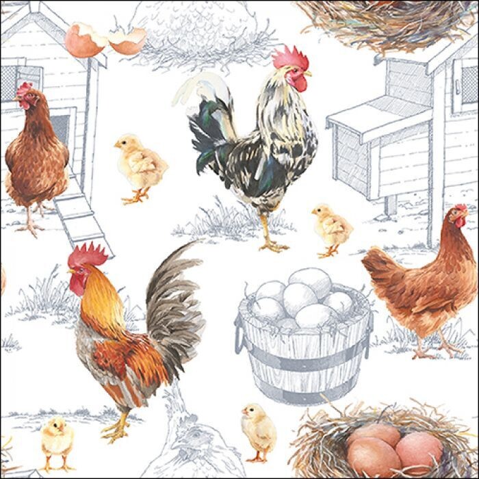 Ambiente Frühling , Serviette Lunch 33x33cm Motiv: Chicken Farm - Ostern, Hühnerfarm Hahn Henne - Napkin Chicken farm, FSC Mix - 20 Stück Ambiente Frühling , Serviette Lunch 33x33cm Motiv: Chicken Farm - Ostern, Hühnerfarm Hahn Henne - Napkin Chicken farm, FSC Mix - 20 Stück