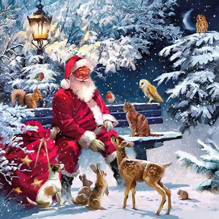 Napkin 33 Santa on bench FSC Mix