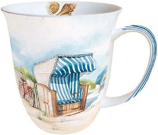Ambiente Becher Mug Maritim, Strand, am Meer, Küste, Porzellan am Strand, Kaffee / Tee Tasse Sommer Kollektion