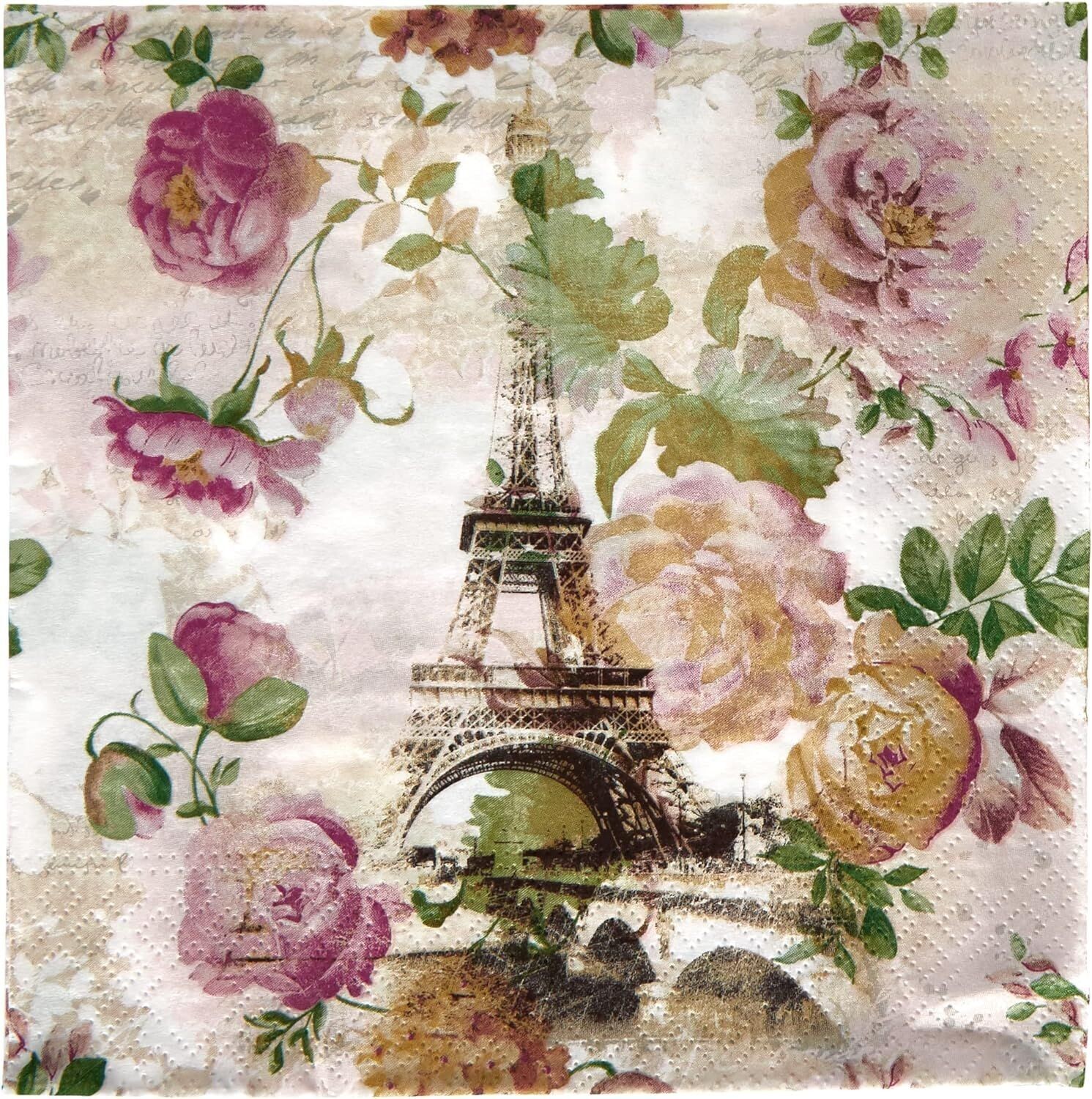 20 Servietten 3-lagig Eiffelturm Frühling  Sommer / Blumen  Kollektion  Tour Eiffel Nouveau