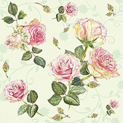20 Servietten Rosie Grün , 3-lagig, 33 x 33 cm - Ambiente 20 Servietten Rosie Grün , 3-lagig, 33 x 33 cm - Ambiente