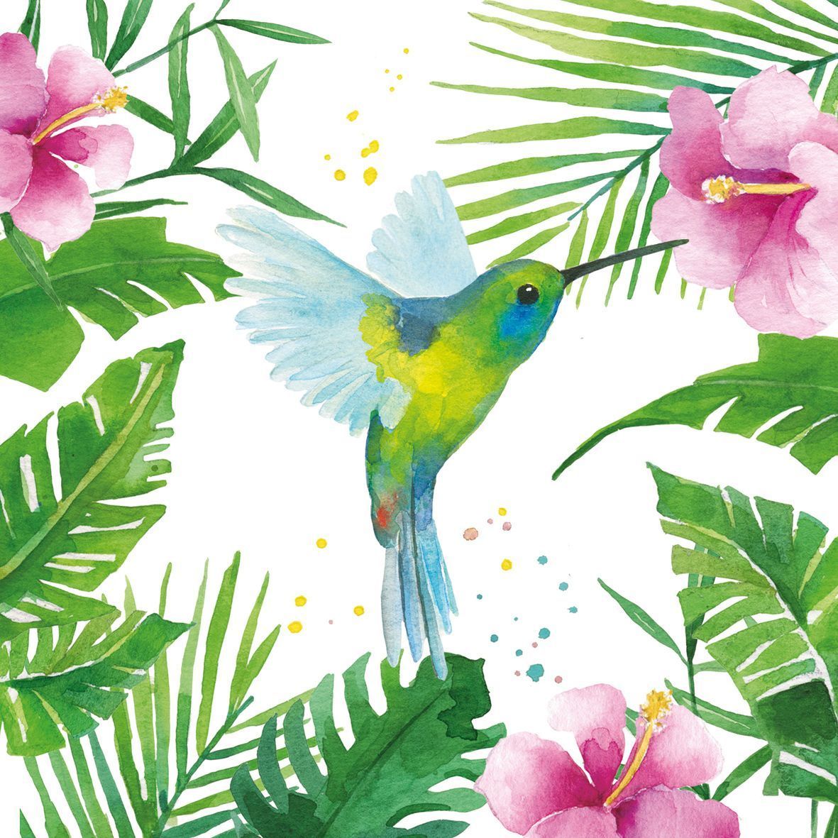 20  Lunch-Papierservietten, tropischer Kolibri , 33x33 cm , PPD Paper Product Design.