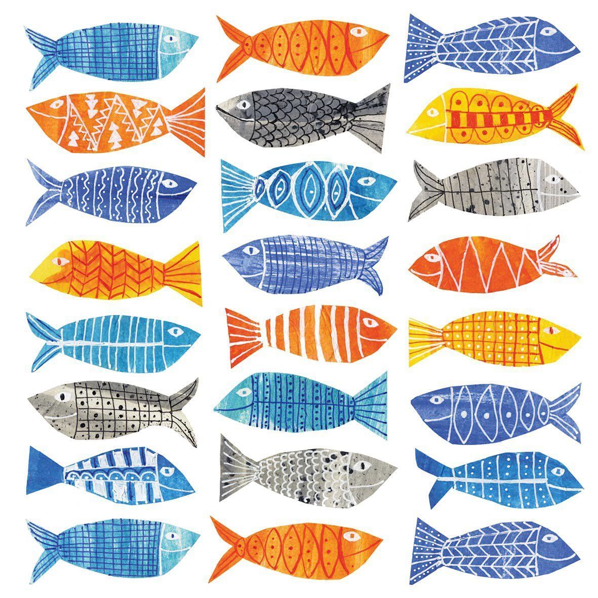 20 Servietten Bunte Fische  , Tischdeko  , 33x33cm , PPD Paper Product Design