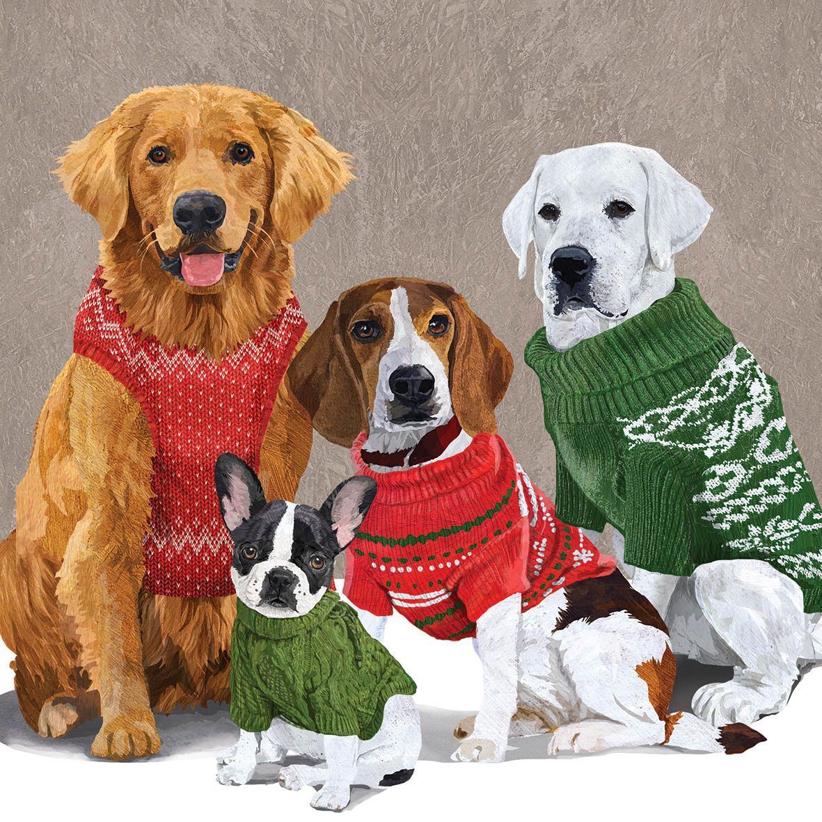 20 Servietten Hunde in Pullover  , Weihnachten ,  Winter , 33x33cm , PPD Paper Product Design