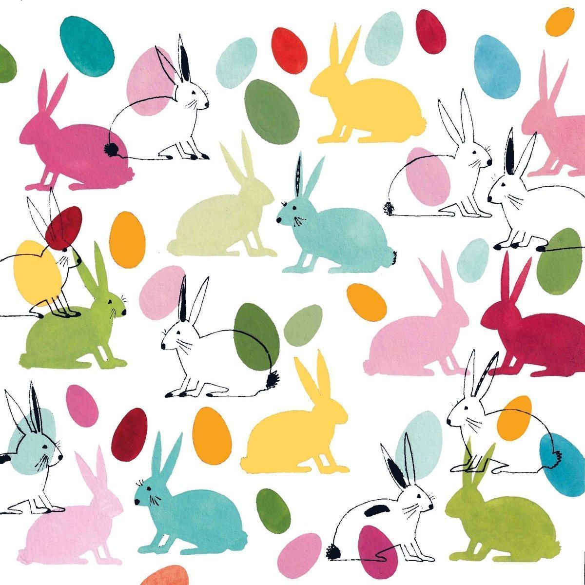 20 Servietten Bunte Hasen und Ostereier , 33x33cm , PPD Paper Product Design