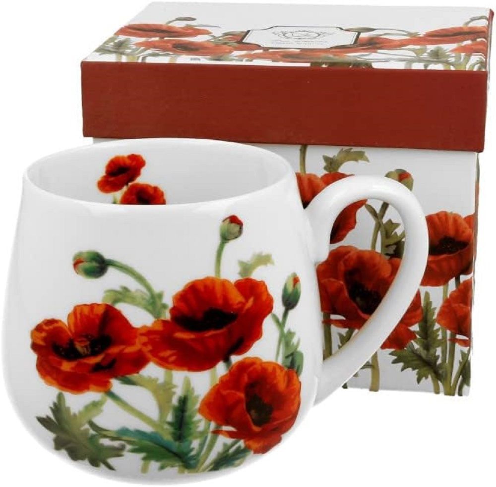 KLASSISCHE MOHNBLUMEN Blumen Tee/Kaffee Tasse, Porzellan : Sommer Kollektion , mit Geschenkbox / Ideal als Geschenk - Duo-Gift Becher Becherfass