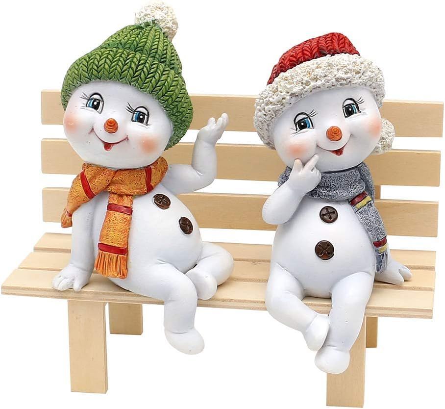 Dekofigur Schneekinder Set mit Mütze und Schal rot/grün Kantensitzer  und Bank  (3 Teile), Tischdeko