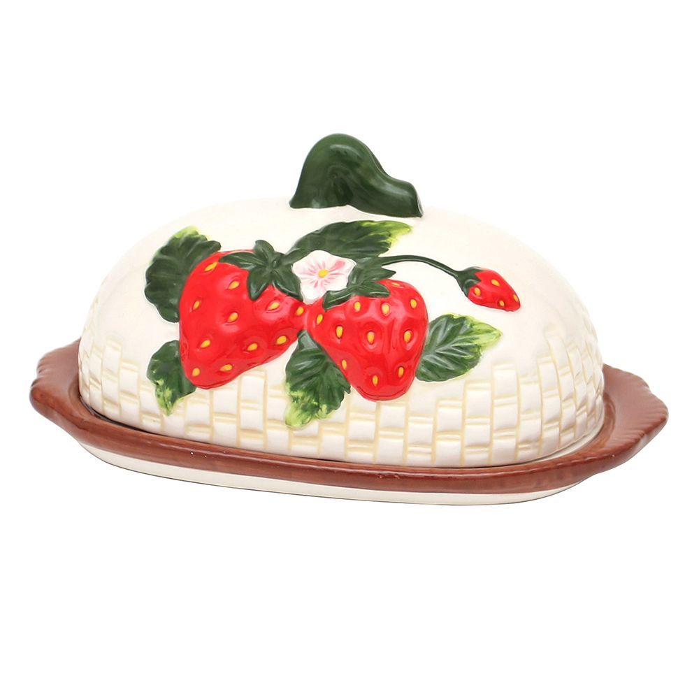 Dolomite Butterdose "Fragola" creme mit Erdbeer-Relief 19,5 x 12,5 x 9,4 cm