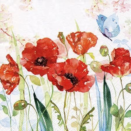 Mohnblumen  Servietten Poppys  ca. 33cm, 3 lagig  /Frühling / Sommer |Party Tischdeko