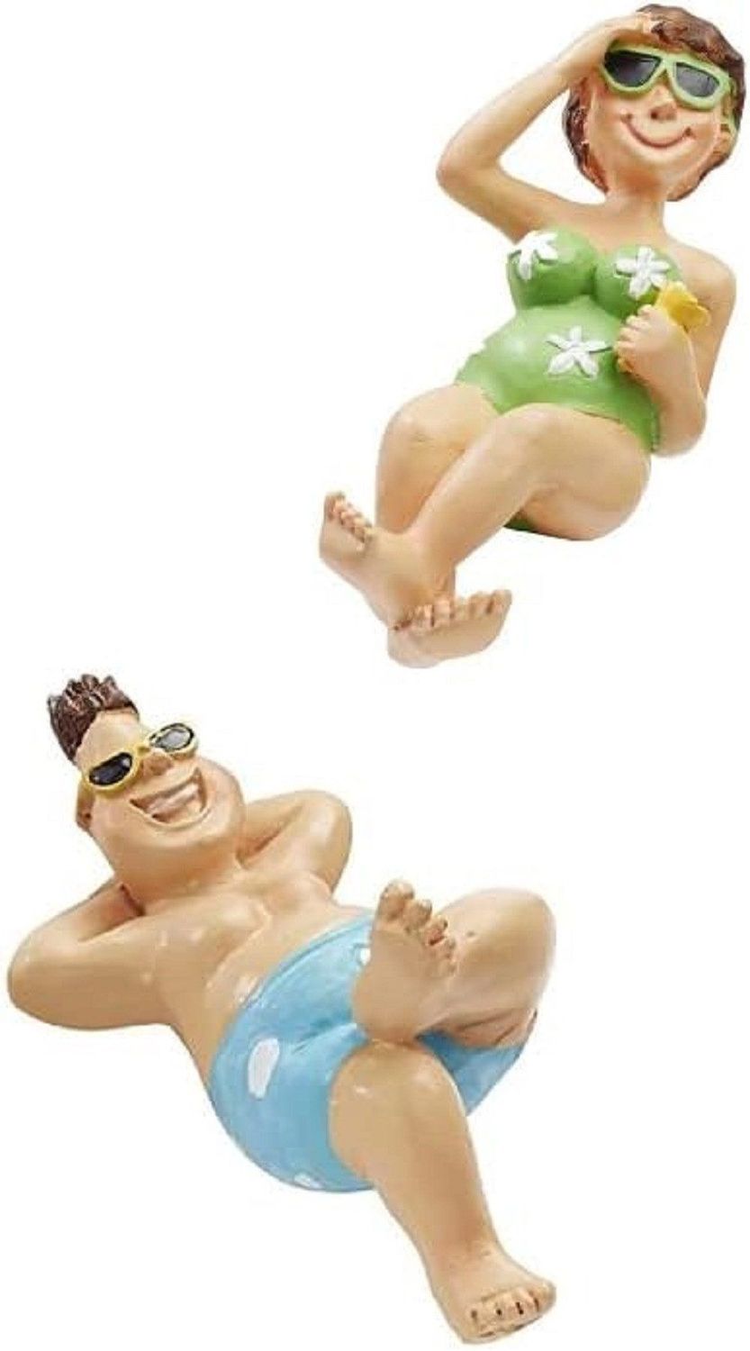 HobbyFun Dekofigur Bade Urlauber / Liegestuhl / Urlauberin / Bastelartikel (2 St), Miniatur Sammelfiguren, Tischdeko/ Ideal als Geschenk