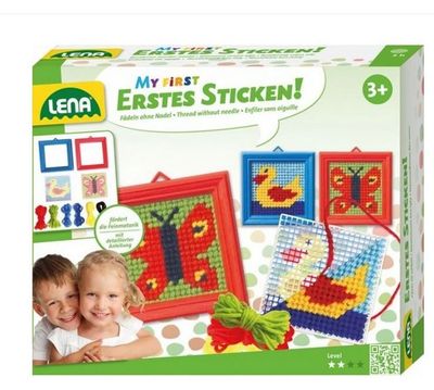 Lena Erstes Sticken - Schmetterling und Ente - vorgedruckte Motive im Bilderrahmen Lena Erstes Sticken - Schmetterling und Ente - vorgedruckte Motive im Bilderrahmen