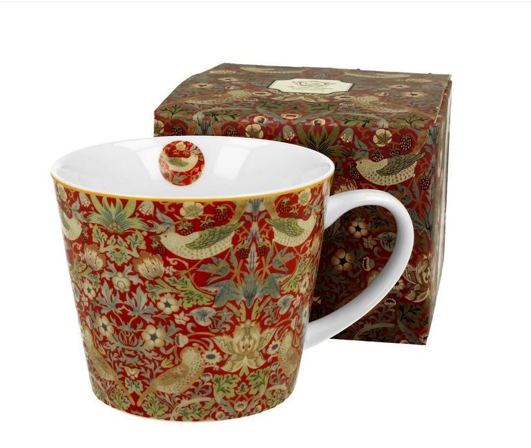 Straight mug STRAWBERRY THIEF RED inspired by Morris, 610 ml, The Art Gallery, DUO
