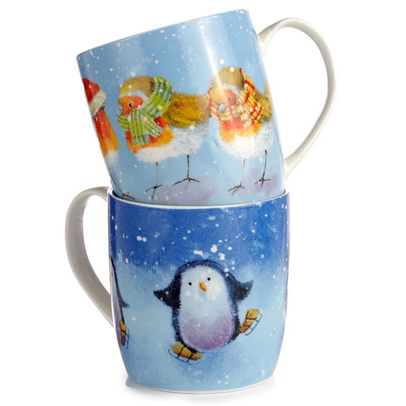 Weihnachten Jan Pashley Rotkehlchen & Pinguin 2er Set Tassen - Puckator