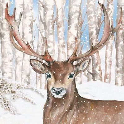 20 Servietten Niedlicher Hirsch , Tiere,  Birkenwald, 33x33 cm , PPD Paper Product Design