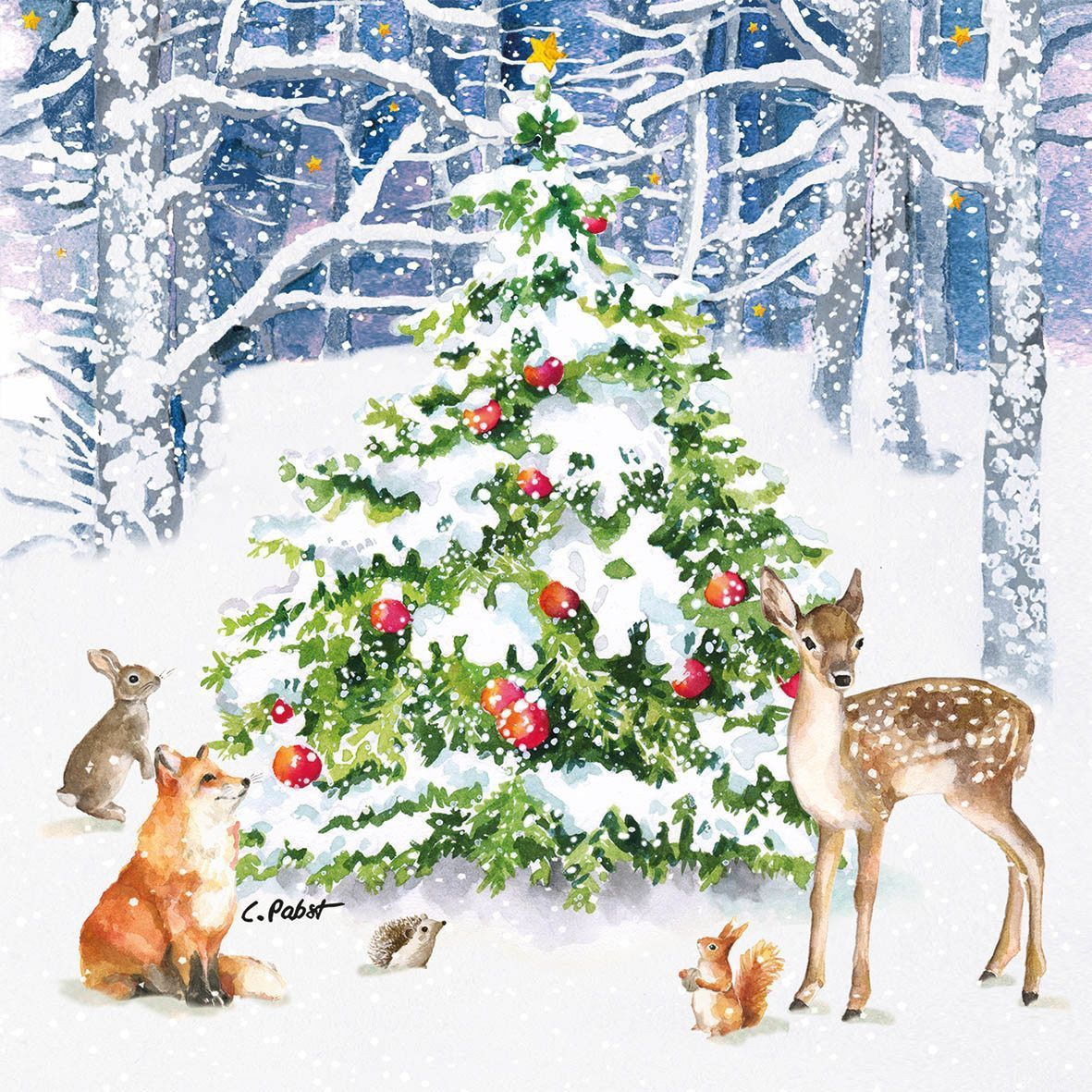 20 Servietten Winterwald mit Tieren, Baum, Decoupage, 33x33 cm, PPD Paper Product Design